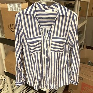 New York & Company Blue and White Striped Blouse